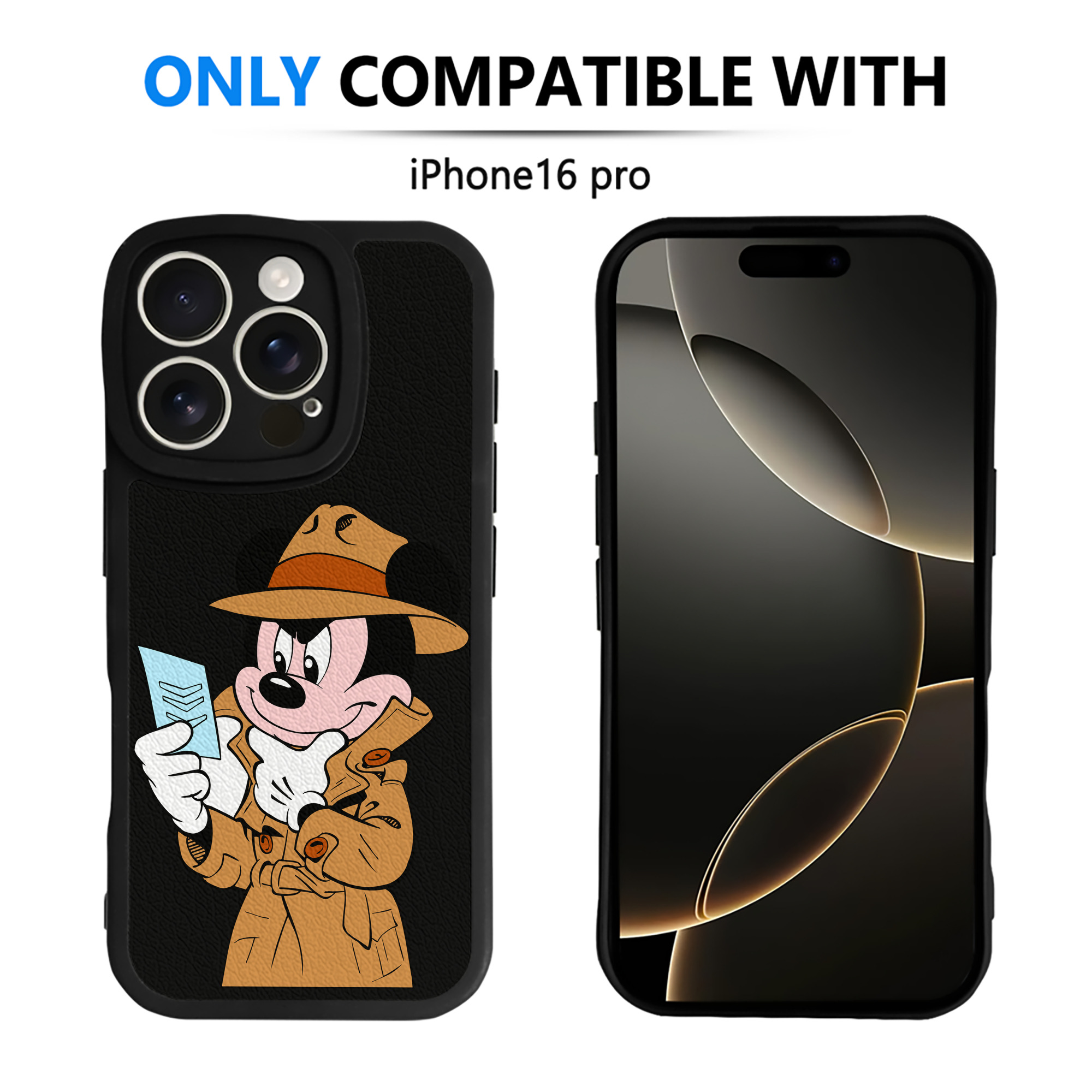 （画像用） ミッキーマウス Mickey Mouse 【iPhone 16シリーズ対応】シリコンスマホケース（レザー調） 材質：シリコン